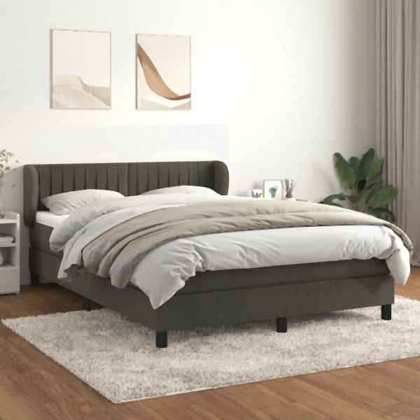 vidaXL Boxspringbett mit Matratze Dunkelgrau 140x190 cm Samt, 3127608