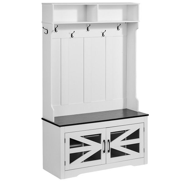 VEVOR Garderobenständer mit Bank Holz 7 Haken, Eingangsbereich Flur Schuhablage, MZDGNYMJYTSDNE591V9