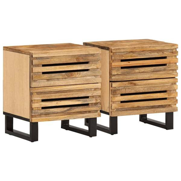 vidaXL Nachttische 2 Stück 40x34x46 cm Raues Mangoholz, 377427