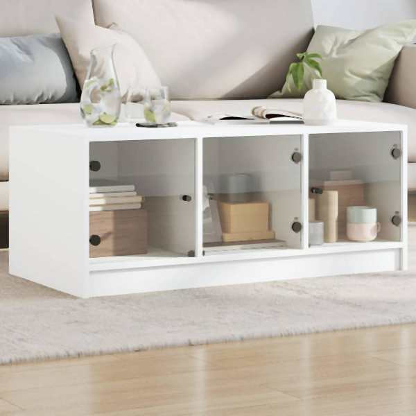 vidaXL Couchtisch mit Glastüren Weiß 102x50x42 cm, 836413