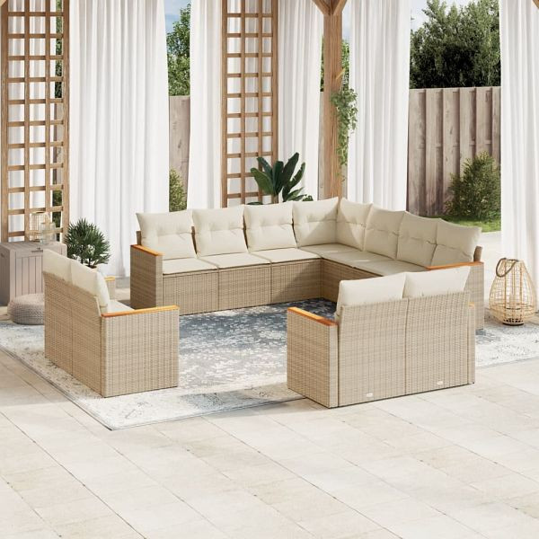 vidaXL 11-teilig Garten-Sofagarnitur mit Kissen Beige Poly Rattan, 3226499