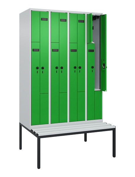 C+P Z-Spind Evolo PLUS, 8 Fächer, 2120x1200x815mm, 7035/6037, Drehriegel, Sitzfläche Kunststoff, Sitzbank, 0490537-408 S10065