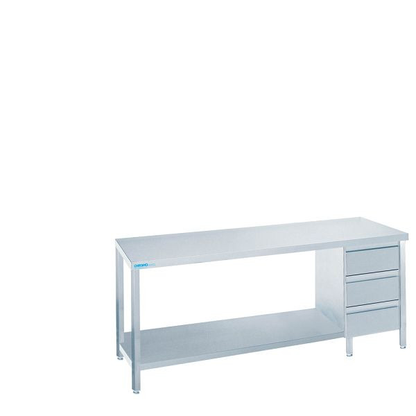 CHROMOnorm Arbeitstisch mit Zwischenboden und Schubladenblock rechts, Tiefe 700mm, Tischplatte allseits ab, TZ0708AS3R0