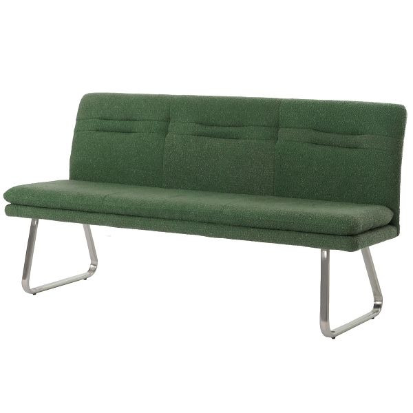 Mendler Sitzbank HWC-H70, Esszimmerbank Bank Polsterbank, Lehne Stoff/Textil Bouclé Edelstahl gebürstet 180cm, grün, 108156+108157