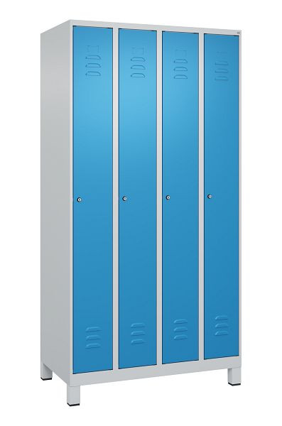 C+P Umkleidespind Classic PLUS, Füße, 4 Abteile, 1950x1000x500mm, 7035/5012, Zylinderschlösser, 080010-49 S10019