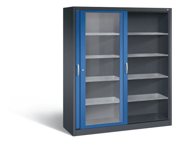 C+P Schiebetürenschrank Acurado, H1950xB1600xT500mm, Farbe: Schwarzgrau / Enzianblau, Bügelgriff, 2159-055 S10074