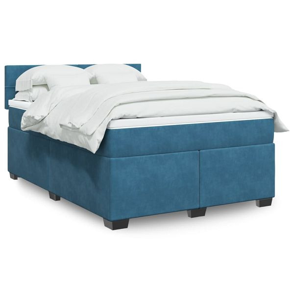 vidaXL Boxspringbett mit Matratze Blau 140x190 cm Samt, 3288610