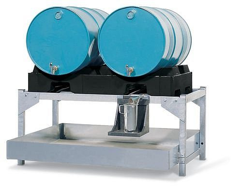 DENIOS Abfüllstation AS-P aus Stahl, verzinkt, mit Fasspalette aus PE, für 2 Fässer à 200 Liter, 199886