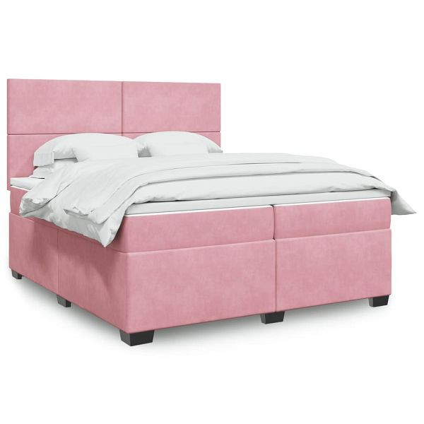 vidaXL Boxspringbett mit Matratze Rosa 200x200 cm Samt, 3291001