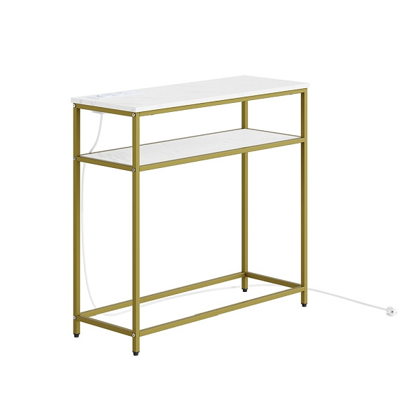 SoBuy Konsolentisch Flur Gold mit Steckdosen, mit USB-Ladestation, Ladestation Möbel aus MDF, 80×30×75 cm, Tragkraft 30 kg, FSB106-E-G