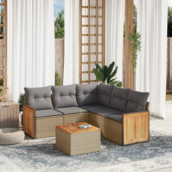 vidaXL 6-teilig Garten-Sofagarnitur mit Kissen Beige Poly Rattan, 3227648