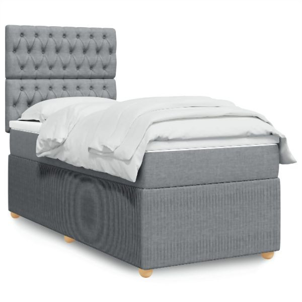 vidaXL Boxspringbett mit Matratze Hellgrau 90x190 cm Stoff, 3291918