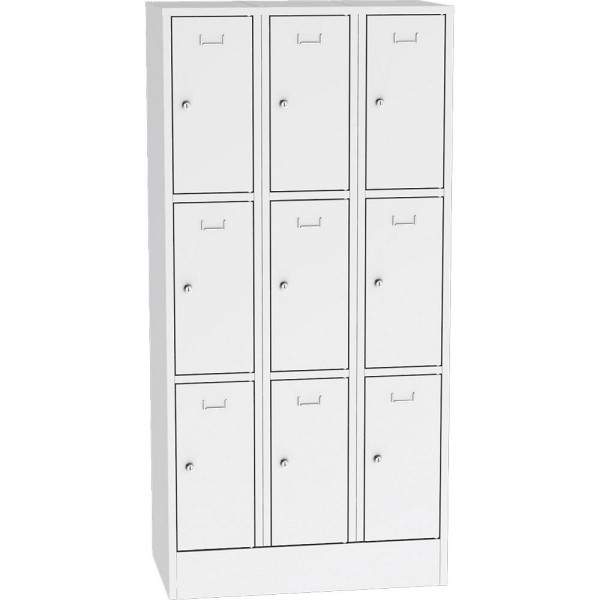 Deskin Schließfach-Stahlschrank SYSTEM SP1 COLOR, Korpus und Türen Lichtgrau RAL 7035, H 1850 x B 900 x T 500 mm, mit Zylinderschloss, 3x3, 281921