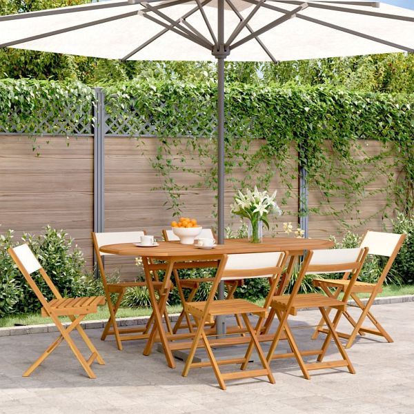 vidaXL Gartenstühle 6 Stück Klappbar Cremeweiß Stoff und Massivholz, 3214611
