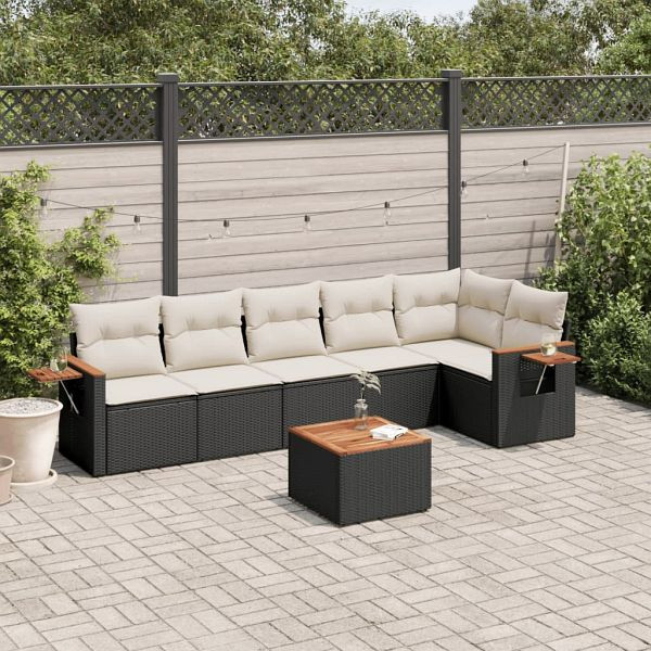 vidaXL 7-teilig Garten-Sofagarnitur mit Kissen Schwarz Poly Rattan, 3226833