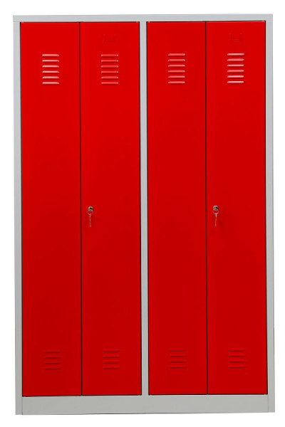 Gürkan Garderobenschrank, 50x117x180cm, Lichtgrau/Feuerrot, EU Zylinderschloss, Hutboden & Kleiderhaken, Zueinanderschlagende Türen, WRC/4.18117.V2, 104994