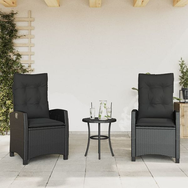 vidaXL Gartensessel mit Kissen 2 Stück Verstellbar Schwarz Poly Rattan, 365217