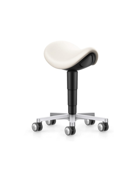 bimos Labor Sattelhocker mit Rollen, Kunstleder hellbeige, Sitzhöhe 540-800 mm, Aluminium Fußkreuz, 9473L-MG05