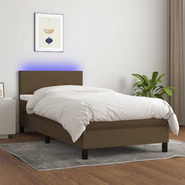 vidaXL Boxspringbett mit Matratze & LED Dunkelbraun 80x200 cm Stoff, 3132952