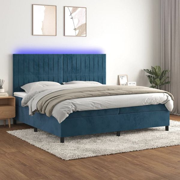 vidaXL Boxspringbett mit Matratze & LED Dunkelblau 200x200 cm Samt, 3136267
