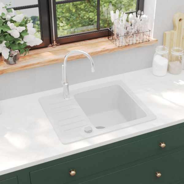 vidaXL Granitspüle Einzelbecken Weiß, 144861, 8719883567723