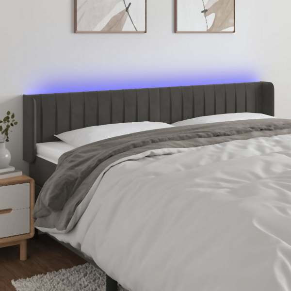 vidaXL LED Kopfteil Dunkelgrau 183x16x78/88 cm Samt, 3123535
