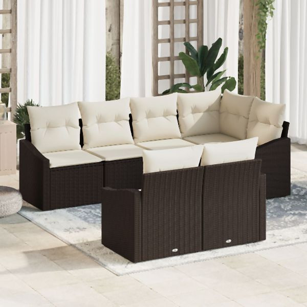 vidaXL Garten Sofa Set Set von 7 Brauner Rahmen, Beigefarbene Kissen, 3355427