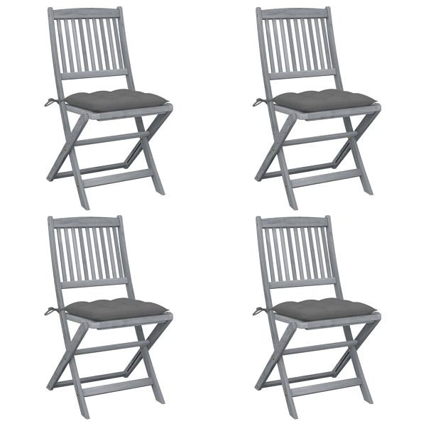 vidaXL Klappbare Gartenstühle 4 Stück mit Kissen Massivholz Akazie, 3064579