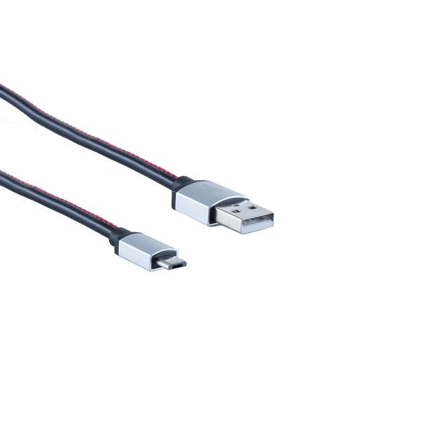 shiverpeaks BASIC-S, USB Ladekabel, USB-A-Stecker auf USB Micro B Stecker, Leder, schwarz, 0,3m, BS14-50087