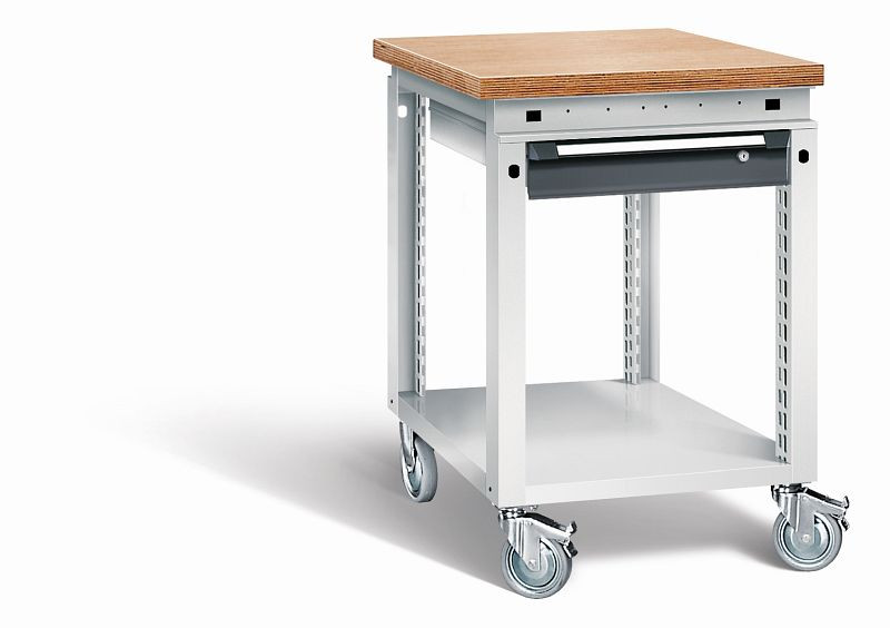 Otto Kind Werkbank Serie function Typ 150 fahrbar, Multiplexplatte 40 mm, bündig, 1 Schublade 120 mm, Gehäuse RAL 7035, Front RAL 7016, 072377149