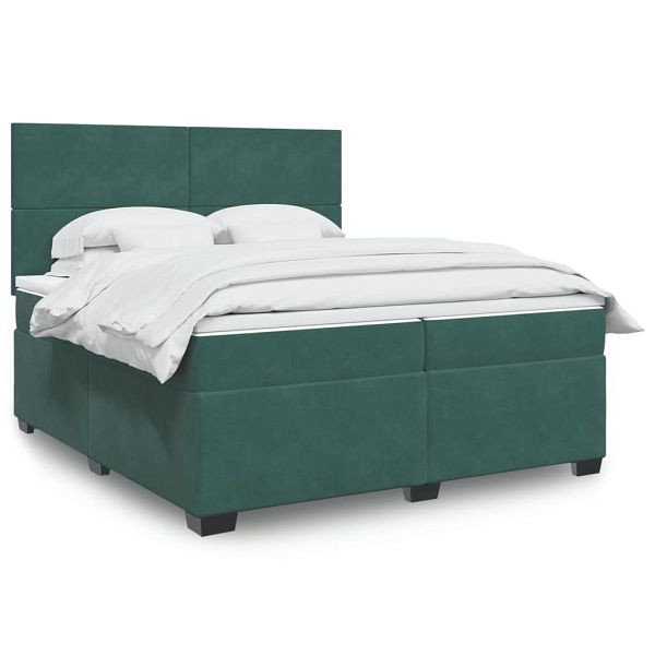 vidaXL Boxspringbett mit Matratze Dunkelgrün 200x200 cm Samt, 3293299