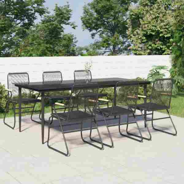 vidaXL 7-tlg. Garten-Essgruppe Schwarz PVC-Rattan, 3099219
