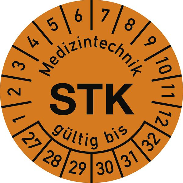 Moedel Prüfplakette Medizintechnik STK 2027-2032, Polyesterfolie, Ø 30 mm, VE: 10 Stück/Bogen, 108263