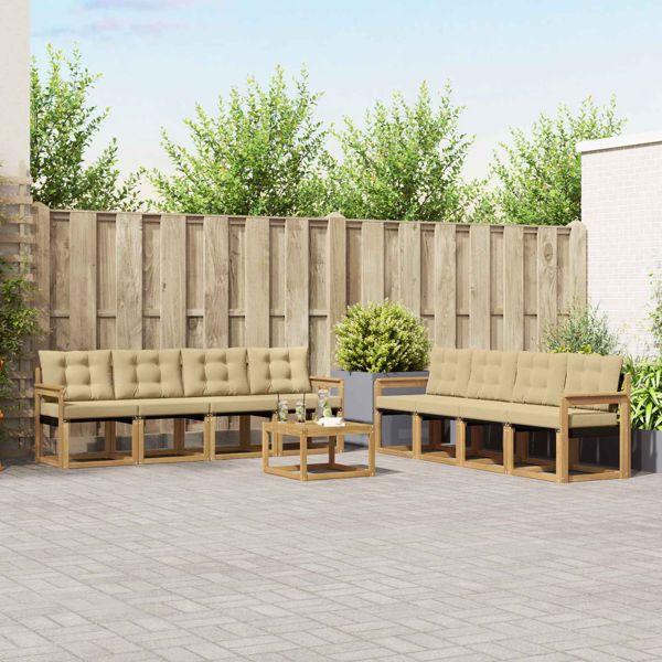 vidaXL Outdoor-Sofagarnitur mit Kissen 9-teilig Weiß und Beige, 3389327