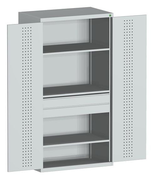bott cubio Flügeltürschrank bestückt mit 2 Schubladen, 3 Fachböden BxTxH: 1300 x 650 x 2000 mm, RAL 7035, 40022139.16V