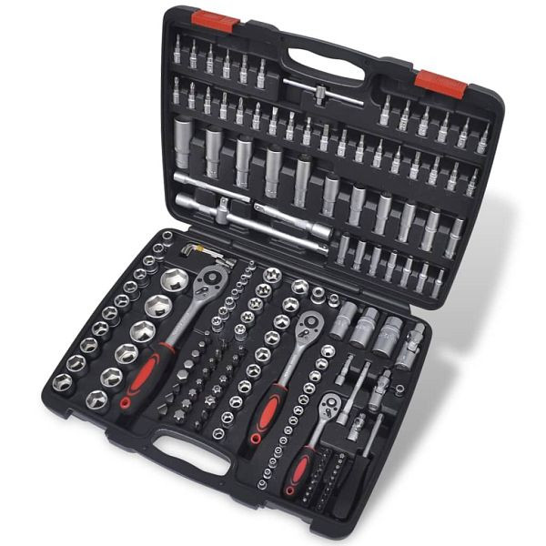 vidaXL 193-teilig 1/4" & 3/8" & 1/2" Steckschlüssel- und Bit-Satz mit Ratsche, 141802, 8718475935568