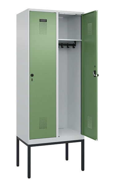 C+P Spind Evolo PLUS, Gestell, 2 Abteile, 2120x800x500mm, 7035/6011, Verschluss Drehriegel, Ablageböden 2, 0490307-22 S10010