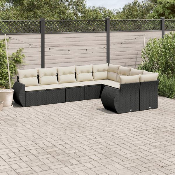 vidaXL 9-teilig Garten-Sofagarnitur mit Kissen Schwarz Poly Rattan, 3254173