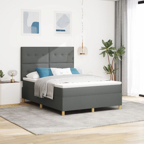 vidaXL Boxspringbett mit Matratze Dunkelgrau 140x200 cm Stoff, 3339624
