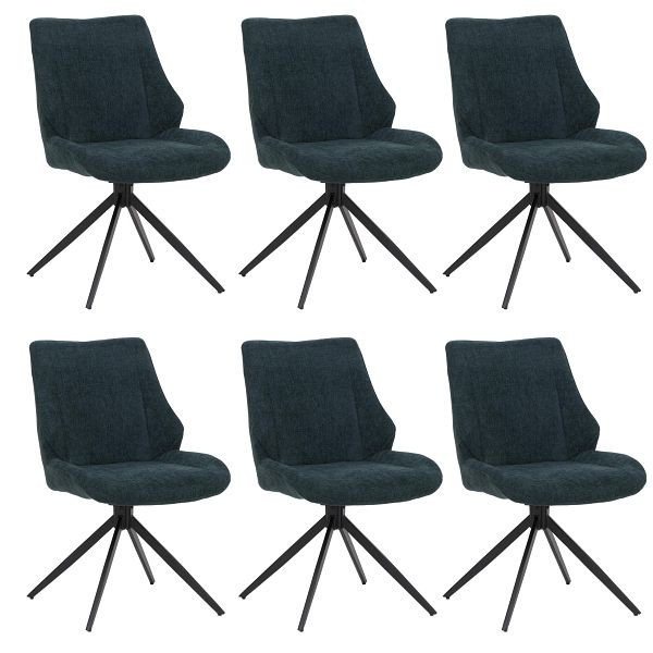 Mendler 6er-Set Esszimmerstuhl HWC-O48, Küchenstuhl, drehbar Auto-Return, Stoff/Textil Chenille (320g/m²) Öko-Tex, petrol-grün, 3x113029