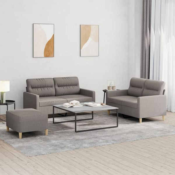vidaXL 3-teilig Sofagarnitur mit Kissen Taupe Stoff, 3201583