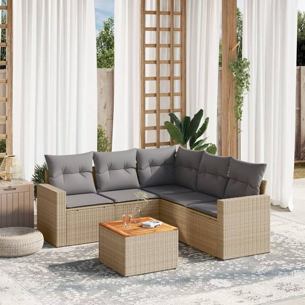 vidaXL 6-tlg. Garten-Sofagarnitur mit Kissen Beige Poly Rattan, 3224120