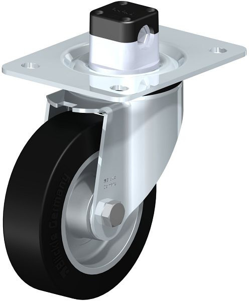 Blickle LK-ALEV 125K-3-CS11 Stahlblech-Lenkrolle, schwere Ausführung, mit Anschraubplatte & Zentralfeststeller, Elastik-Vollgummi, Schwarz, 752018