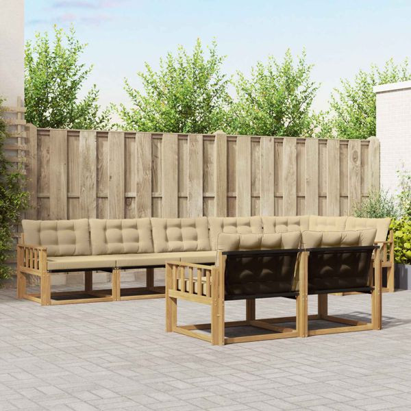 vidaXL Outdoor-Sofagarnitur mit Kissen 8-teilig Weiß und Beige, 3388803