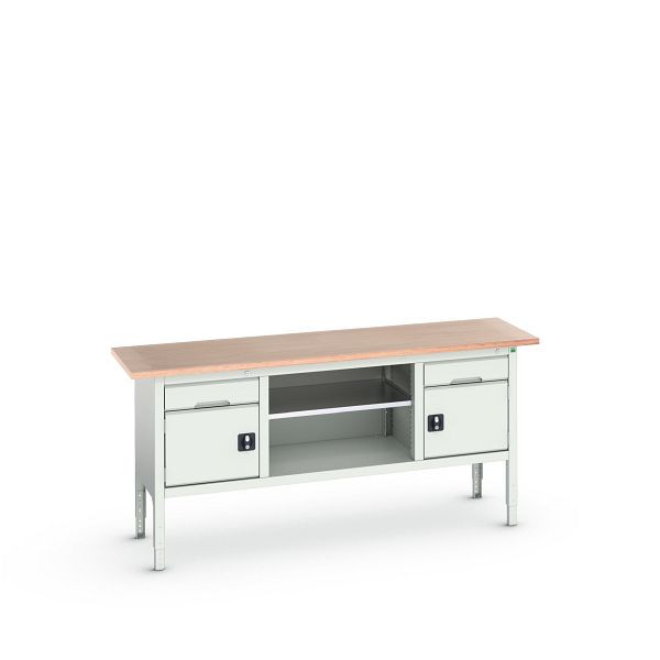 bott verso Kastenwerkbank (Multiplex-Platte) 3 Schubladen, 2 Türen und 1 Ablageboden, BxTxH: 2000 x 600 x 830 - 930 mm, 16923031.16