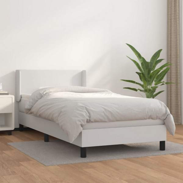 vidaXL Boxspringbett mit Matratze Weiß 90x190 cm Kunstleder, 3130632