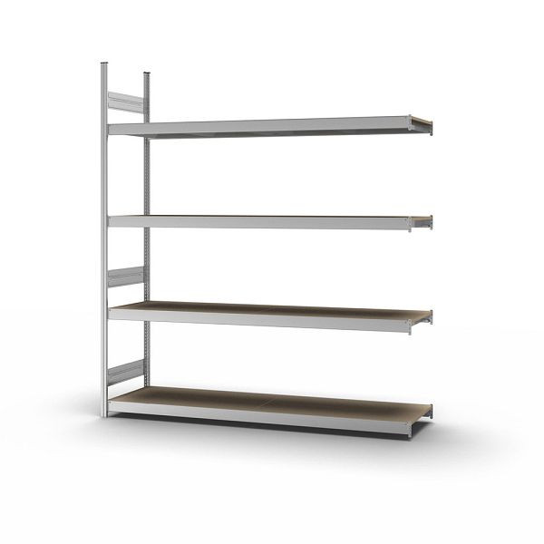 hofe Großfach-Anbauregal, 2500x500x2200 mm, 4 Fachebenen, Spanplatte verzinkt, 350 kg Fachlast, 1750 kg Feldlast, zweiseitige Bedienung, GZA25522S