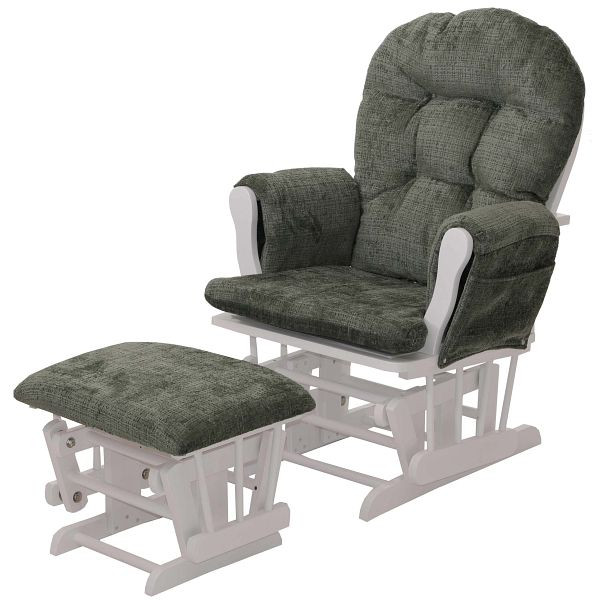 Mendler Relaxsessel HWC-C76, Schaukelstuhl Schwingstuhl mit Hocker Stoff Chenille (465g/m²) Öko-Tex, grün, Gestell weiß, 109019