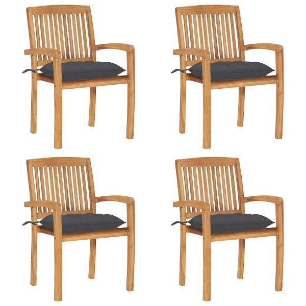 vidaXL Stapelbare Gartenstühle mit Kissen 4 Stück Massivholz Teak, 3073255