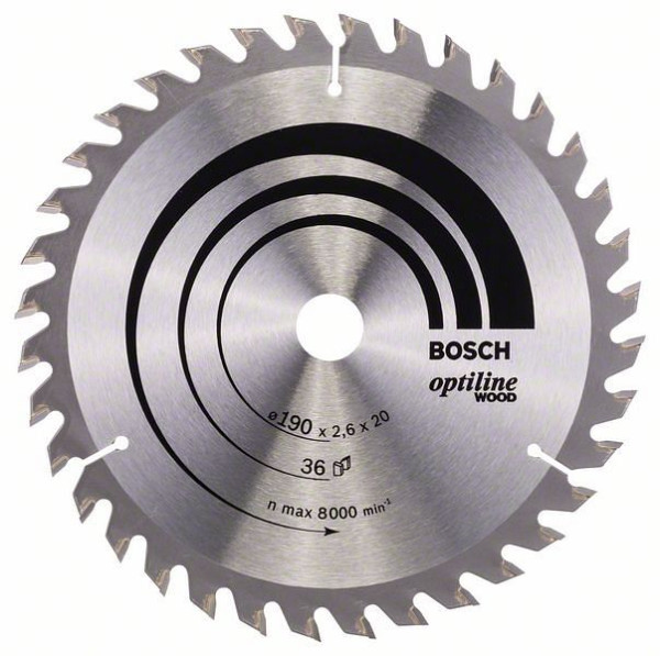 Bosch Kreissägeblatt Optiline Wood für Handkreissägen, 190 x 20/16 x 2,6 mm, 36, 2608640613